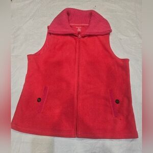 Lands End Pink Fleece Full Zip Vest w/knitted collar Women’s Size XL (18-20)